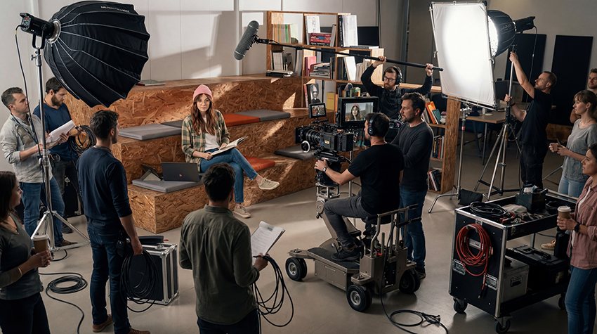Filmset mit Crew